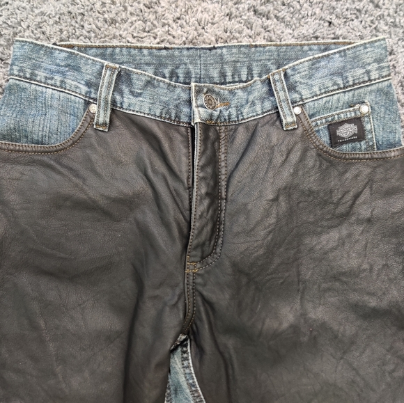 Harley Davidson leather and denim boot cut jeans - Picture 1 of 6